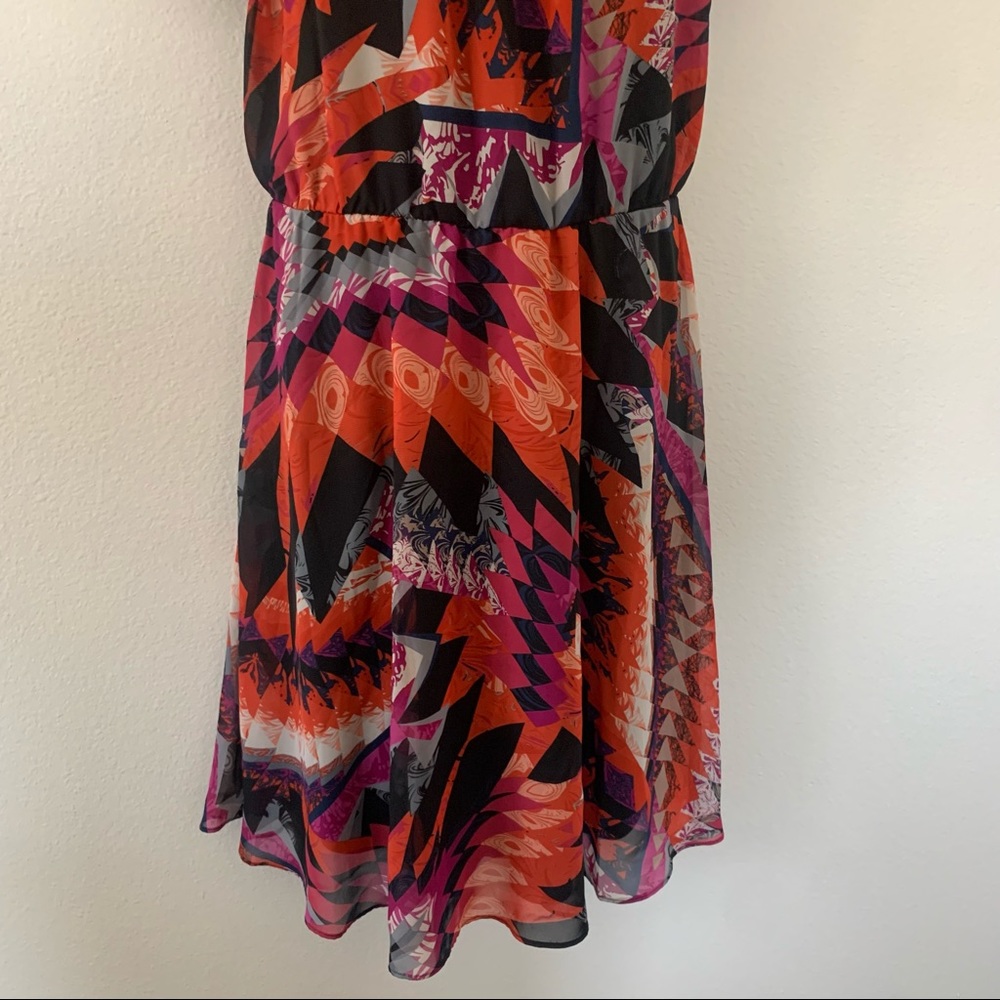 MSK Multicolor Geometric Tribal Print Cold Shoulder Fit and Flare Dress - Picture 5 of 9